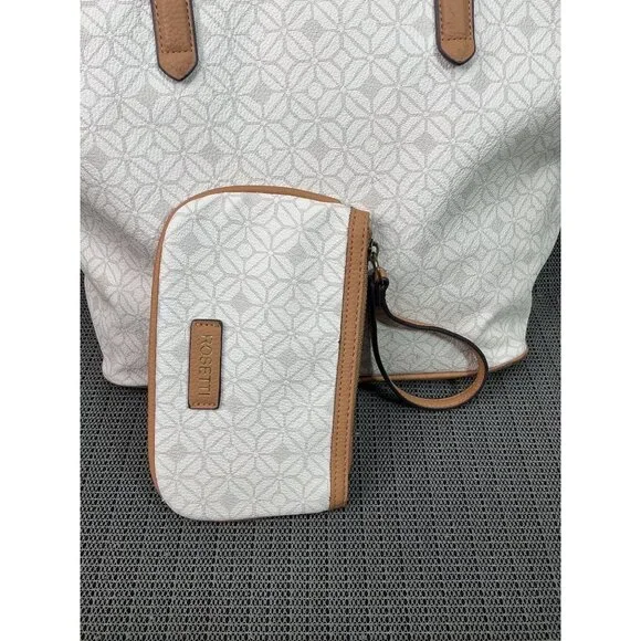 Rosetti Beige & Tan Tote Bag With Geometric Pattern & Matching Pouch - Picture 5 of 13